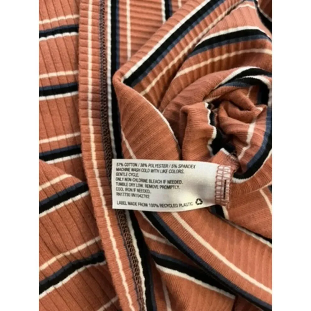 Wild Fable Ribbed Bodycon Midi Dress Pink Terracotta Striped Small
